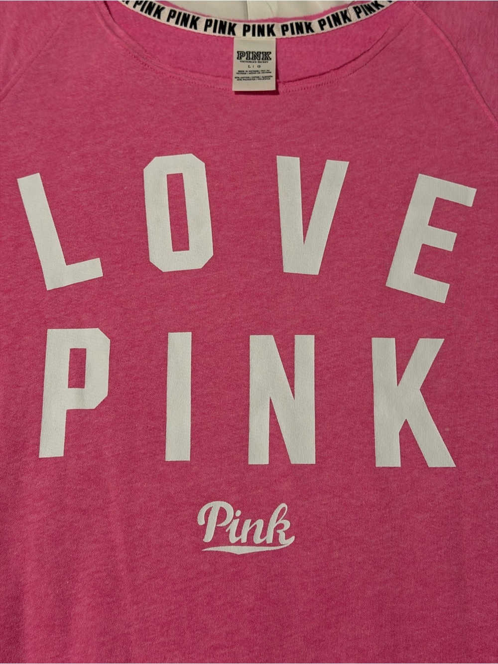 Victoria's Secret PINK Bright Pink "LOVE PINK" Pullover Sweatshirt - Picture 3 of 6